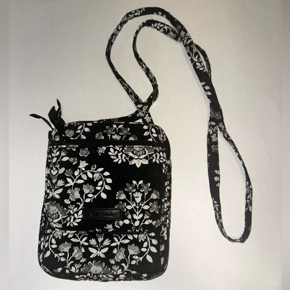 Vera Bradley Handbags - Vera Bradley MINI HIPSTER Floral Shoulder Crossbody Bag Black/Gray EUC